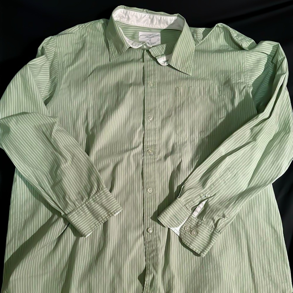 Roundtree & Yorke Casuals Men's XL Green Striped Long Sleeve Button Front Shirt